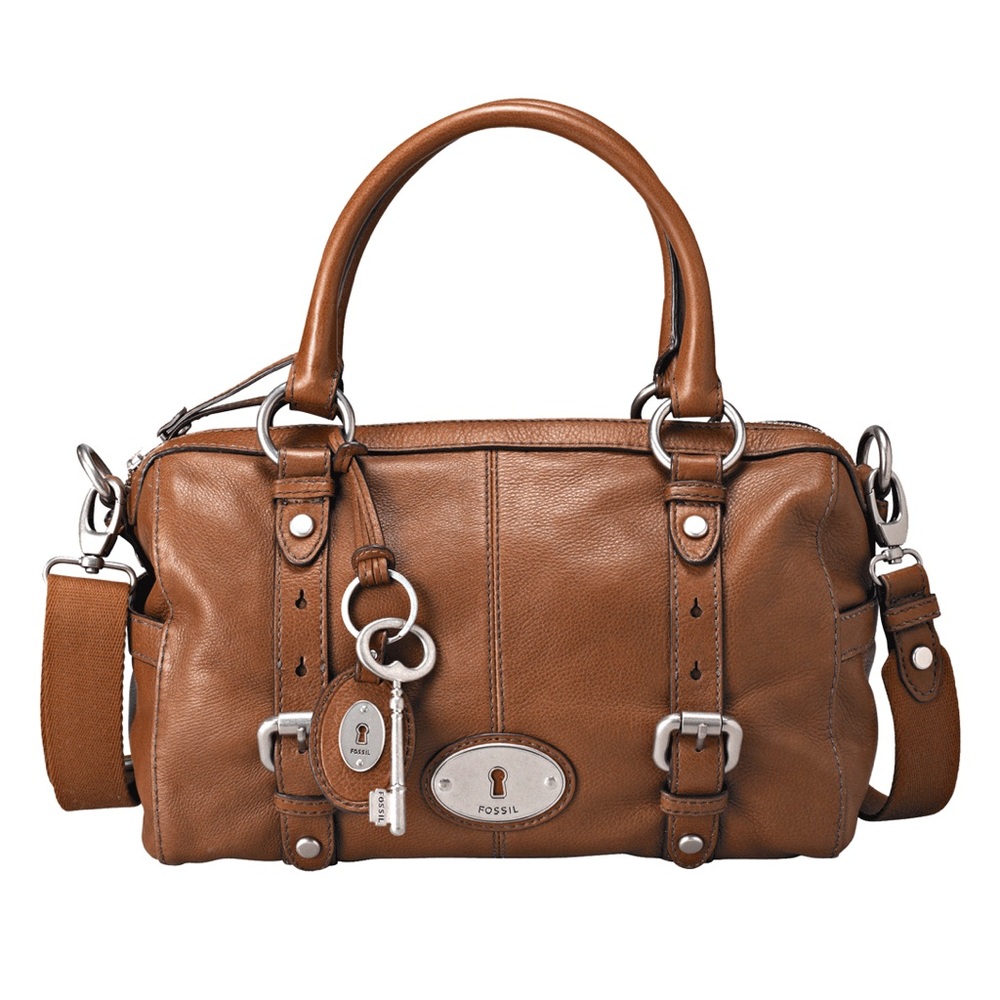 Vintage FOSSIL Maddox Brown Leather Satchel Crossbody Handbag Purse Boho Chic